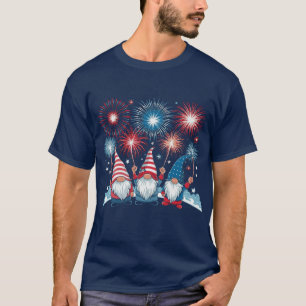 Patriotic Fireworks Cute Gnome Älskare 4:e juli T Shirt