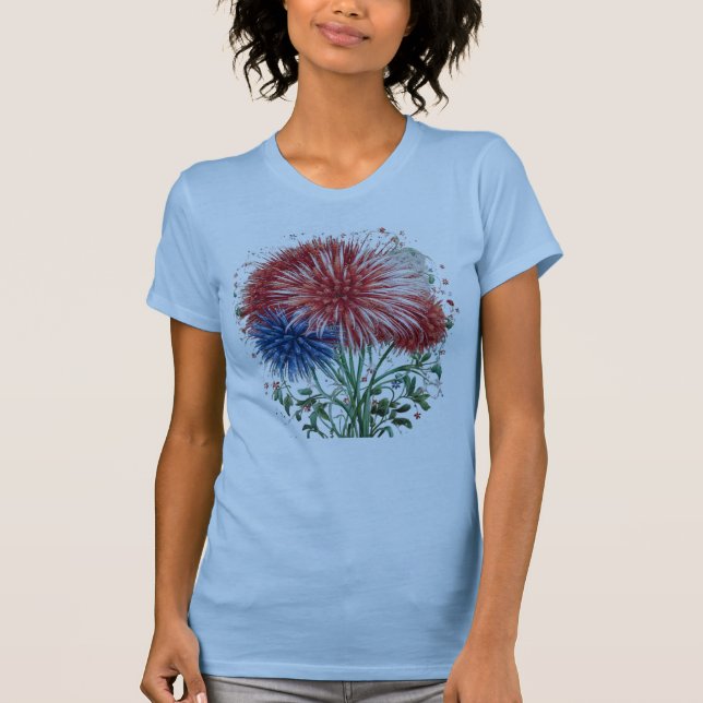 Patriotic Fireworks Flower Fjärde juli Shirt T (Framsida)