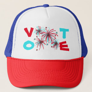 Patriotic Fireworks Red Blue VOTE Val Day USA Truckerkeps