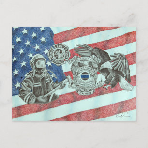 Patriotic First Responder Vykort