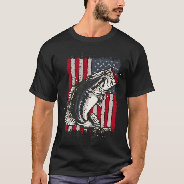 Patriotic Fisherman Angler Bass Fishing USA Flag F T Shirt (Framsida)