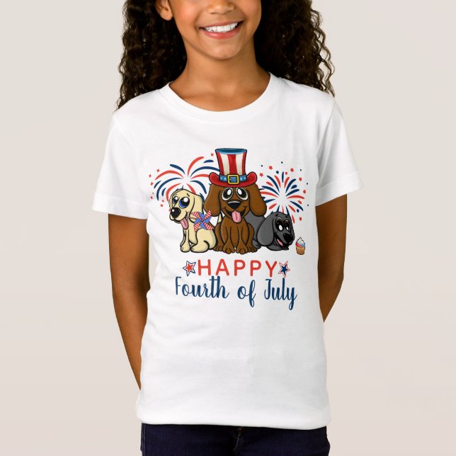 Patriotic Fjärde juli Hundar Fireworks T Shirt (Framsida)