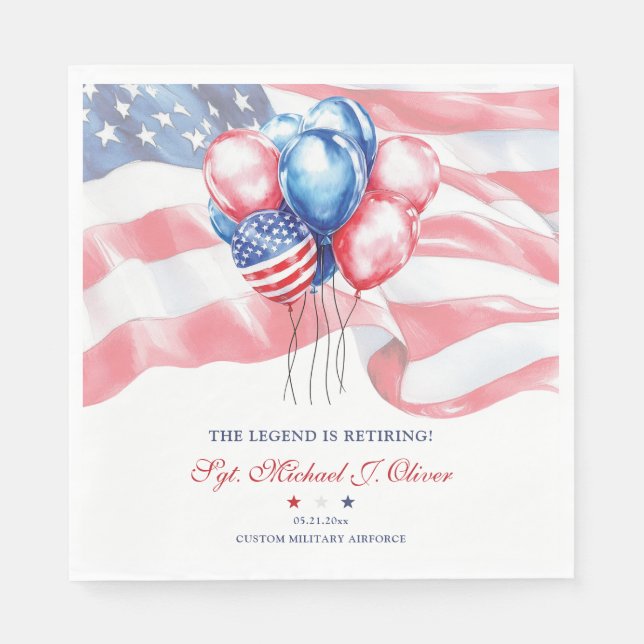 Patriotic Flag & Balloons Military Retirement Pappersservett (Framsidan)