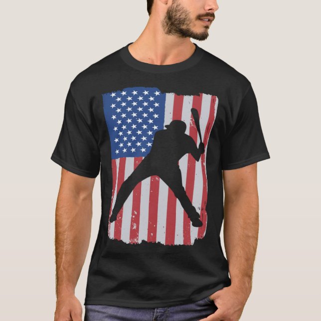Patriotic Flag Baseball Softball 4 Th Of July Play T Shirt (Framsida)