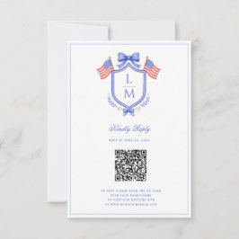Patriotic Flag Crest | Monogram Wedding | QR RSVP OSA Kort