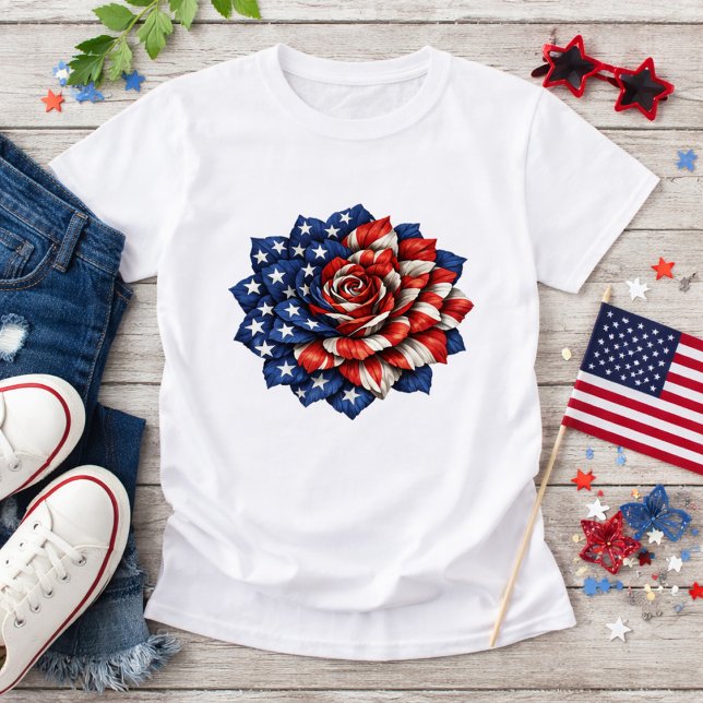 Patriotic Flag Floral Illustration T Shirt (Skapare uppladdad)