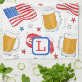 Patriotic Flagga Beer Lobster Stars Monogram Kökshandduk