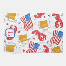 Patriotic Flagga Beer Lobster Stars Monogram Kökshandduk