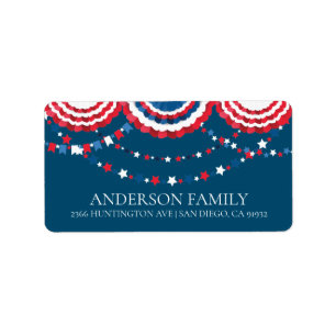 Patriotic Flagga Bunting Return-adressetikett Adressetikett
