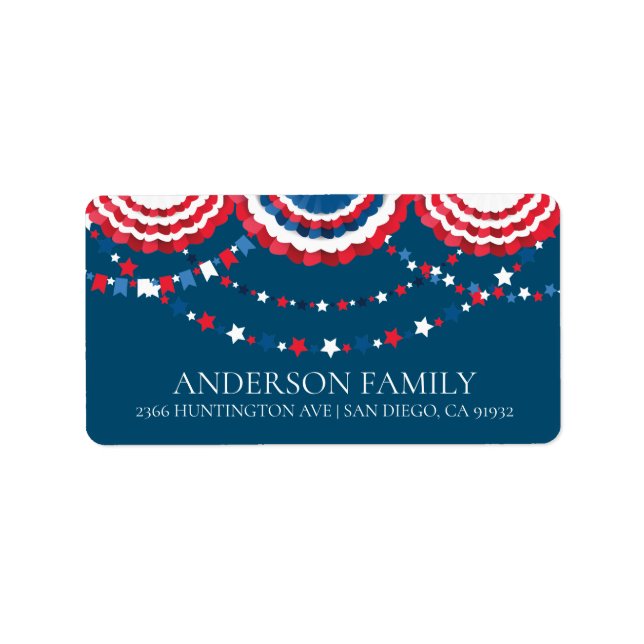 Patriotic Flagga Bunting Return-adressetikett Adressetikett (Framsidan)