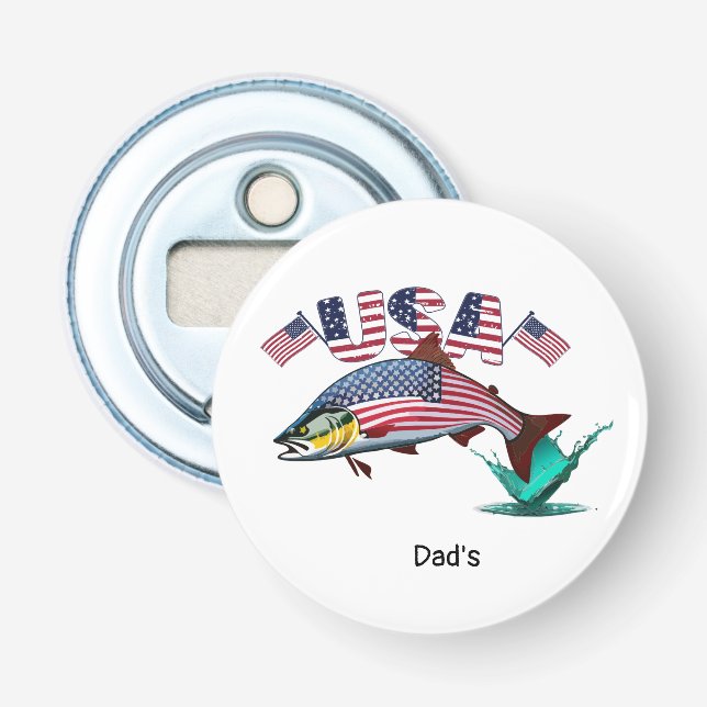 Patriotic Flagga Covered Rainbow Trout Flasköppnare (Framsidan)