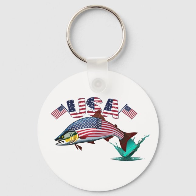 Patriotic Flagga Covered Rainbow Trout Nyckelring (Framsida)