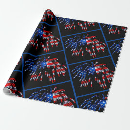 Patriotic Flagga Fireworks Wrapping Papper Presentpapper