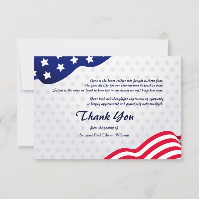Patriotic Flagga Funeral Tack You Card (Framsida)