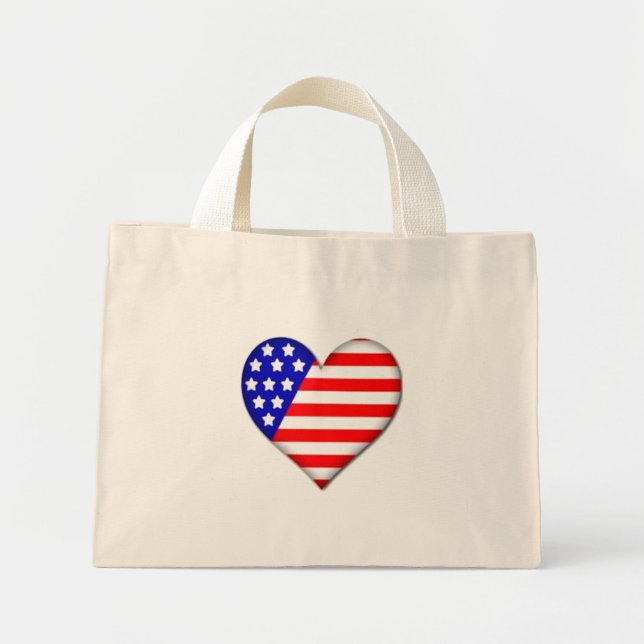 Patriotic Flagga Heart Tote Bag Mini Tygkasse (Framsidan)