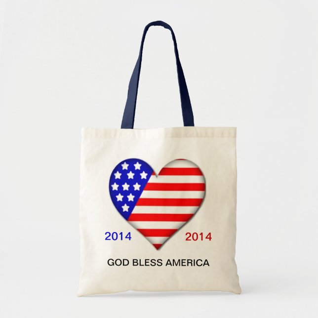 Patriotic Flagga Heart Tote Bag MMPLATE Tygkasse (Framsidan)