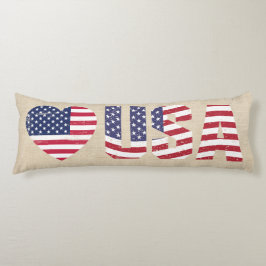 Patriotic Flagga Heart USA Land Burlap Stil Kroppskudde