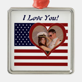 Patriotic Flagga I Kärlek You - ditt fotonamn Julgransprydnad Metall