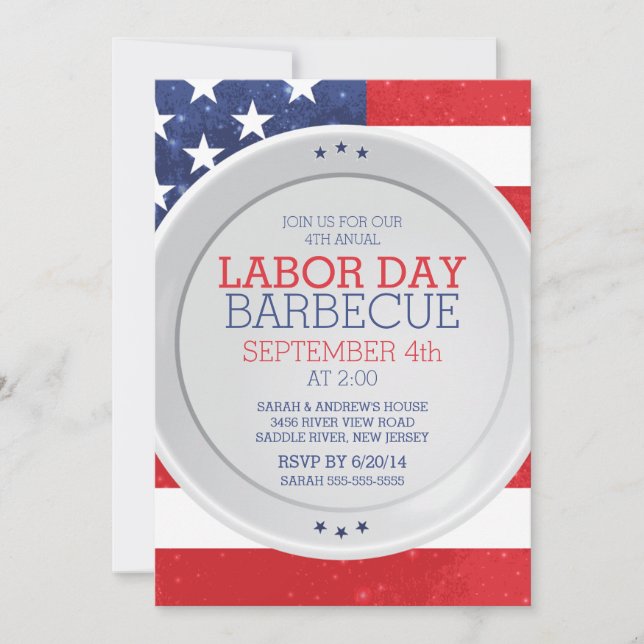 Patriotic Flagga Labor Day Summer Barbecue Party Inbjudningar (Framsida)