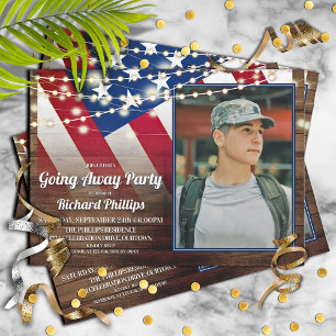 Patriotic Flagga och Photo Militing Going Away Par Inbjudningar