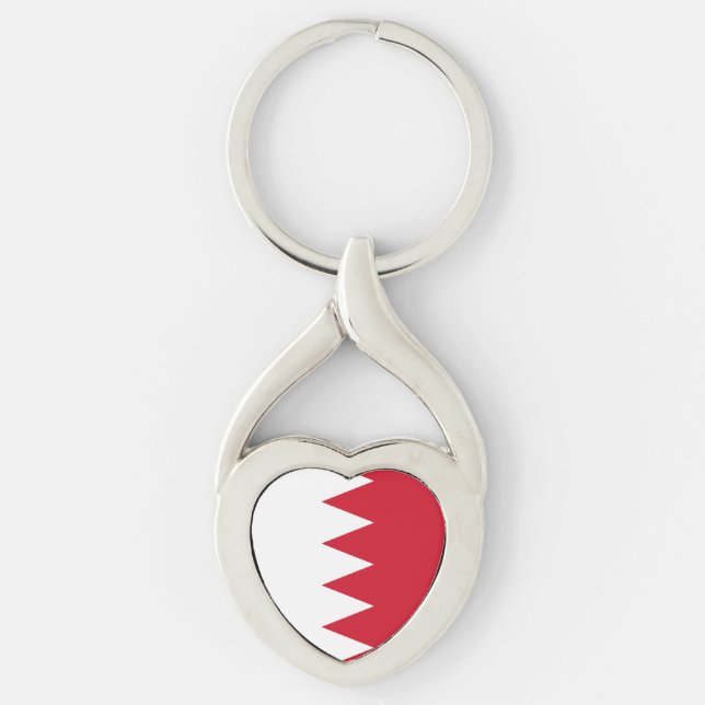 Patriotic Flagga of Bahrain Keychain Twisted Heart Silverfärgad Nyckelring (Framsidan)