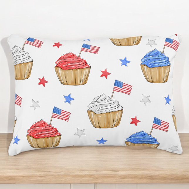 Patriotic Flagga Star Cupkaka Rött vitt blått Prydnadskudde (Skapare uppladdad)