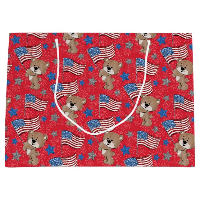 Patriotic Flagga Wave Bear Gift Bag (Framsidan)