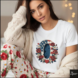 Patriotic Floral Letter O Wreath Design T Shirt