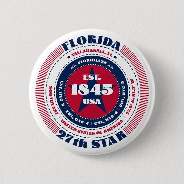 Patriotic Florida Circle med statsinformation Knapp (Framsida)