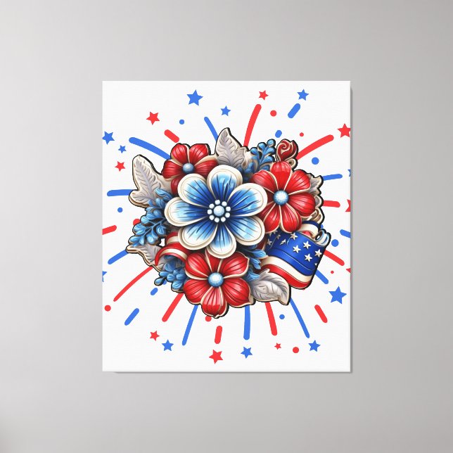 Patriotic Flowers in Red White & Blue 4 juli Canvastryck (Framsida)