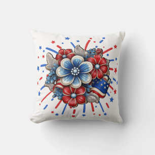 Patriotic Flowers in Red White & Blue 4 juli Kudde