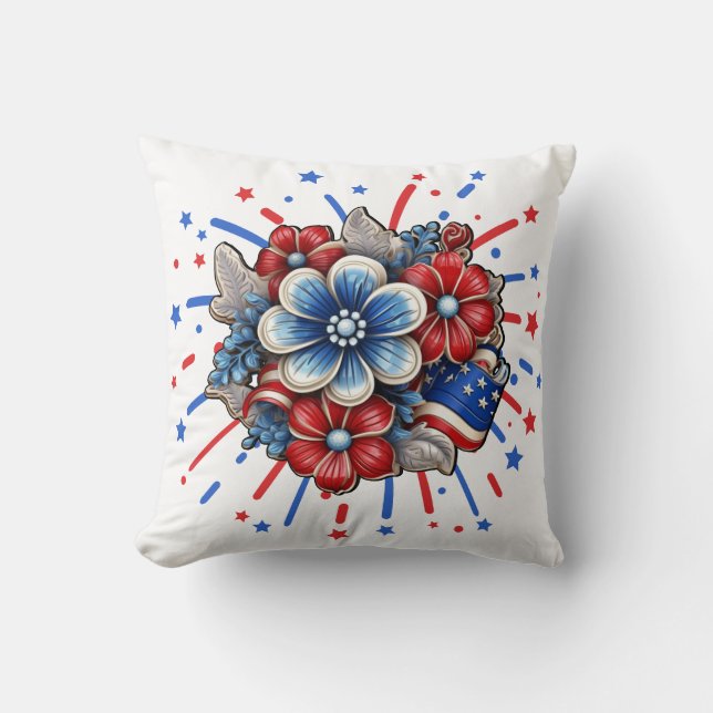 Patriotic Flowers in Red White & Blue 4 juli Kudde (Framsida)
