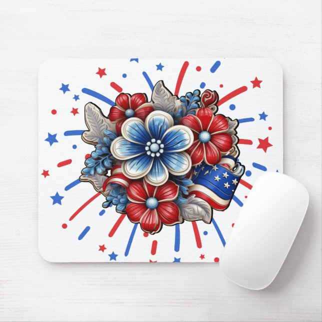 Patriotic Flowers in Red White & Blue 4 juli Musmatta (Med mus)