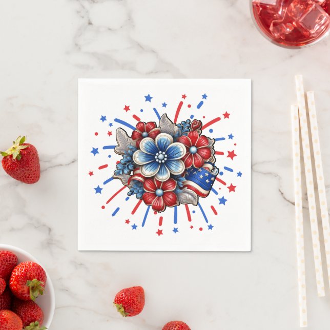 Patriotic Flowers in Red White & Blue 4 juli Pappersservett (Insitu)