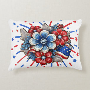 Patriotic Flowers in Red White & Blue 4 juli Prydnadskudde