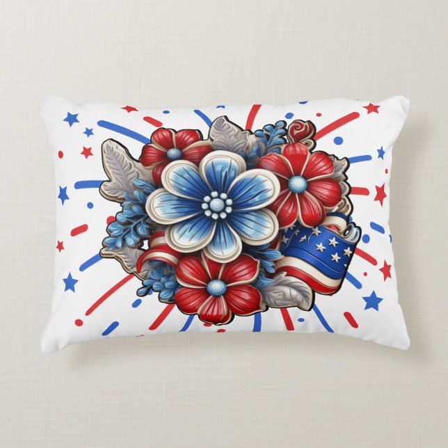 Patriotic Flowers in Red White & Blue 4 juli Prydnadskudde (Framsidan)