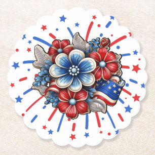 Patriotic Flowers in Red White & Blue 4 juli Underlägg Papper