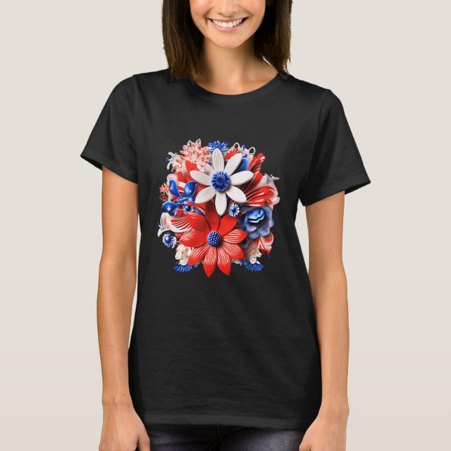 Patriotic Flowers in Red White & Blue 4th of July T Shirt (Framsida)