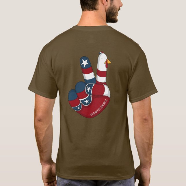 Patriotic FolArt Thanksgiving Peace Turkey T Shirt (Baksida)