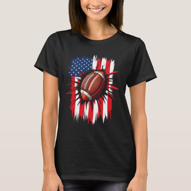 Patriotic Football 4:e juli amerikanska Flagga T Shirt (Framsida)