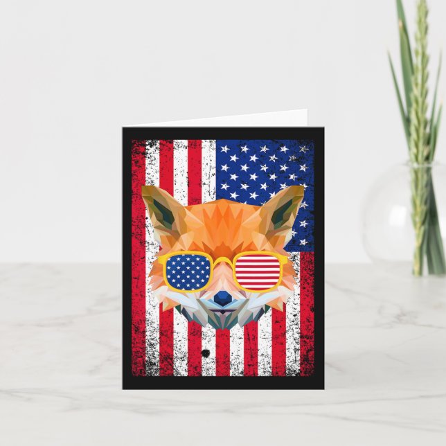 Patriotic Fox 4:e juli Sungles USA American Fla Kort (Framsida)
