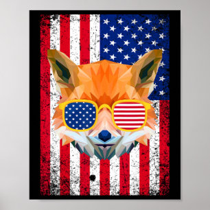 Patriotic Fox 4:e juli Sungles USA American Fla Poster