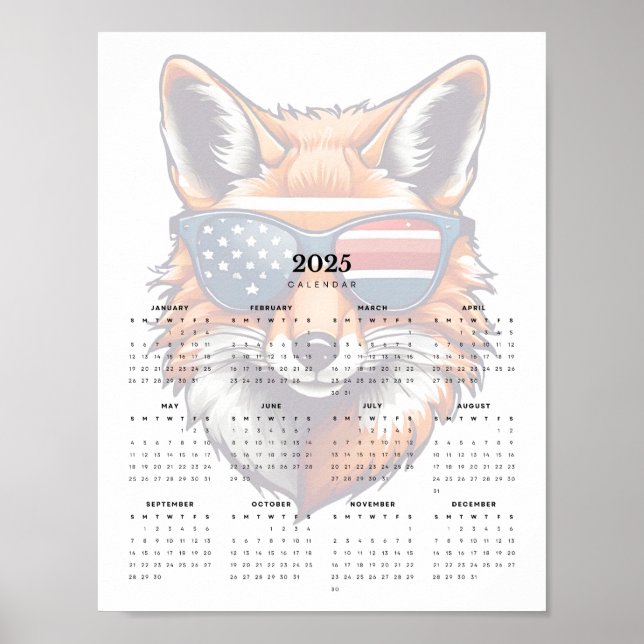 Patriotic Fox Rött vitt blått solglasögon 2025 Poster (Framsidan)