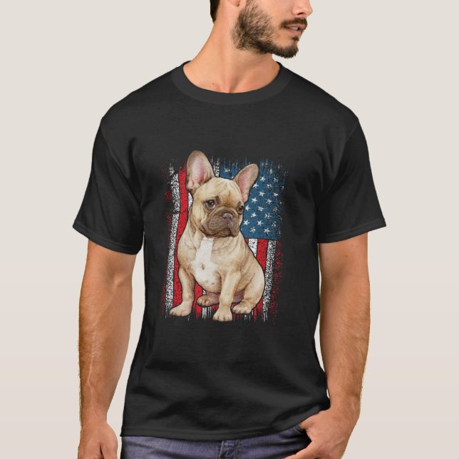Patriotic fransk bulldog AMERICAN FLAGGA 4 juli T Shirt (Framsida)