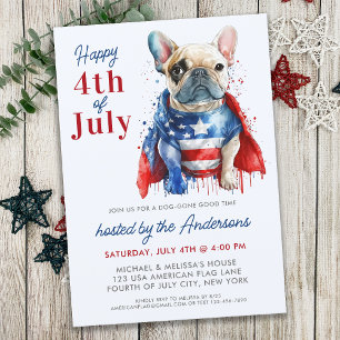 Patriotic Fransk Bulldog Hund USA flagga 4 juli Inbjudningar