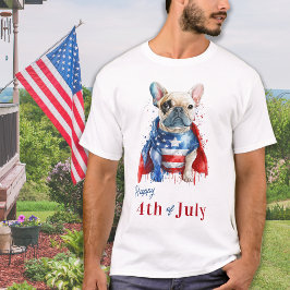 Patriotic Fransk Bulldog USA flagga Lycklig 4:e ju T Shirt