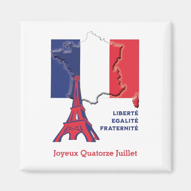 Patriotic Fransk Flagga BASTILLE DAY Magnet (Framsidan)