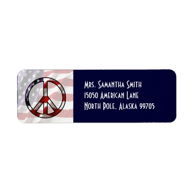 Patriotic Fredstecken Flagga Address Label Returadress Etikett (Framsidan)