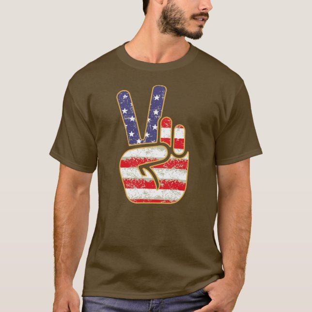 Patriotic Fredstecken Hand Symbol-amerikaner  T Shirt (Framsida)