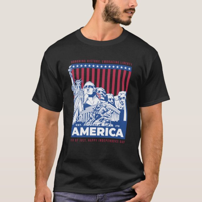 Patriotic Freedom Pappa Mamma 4:e juli Monuments G T Shirt (Framsida)